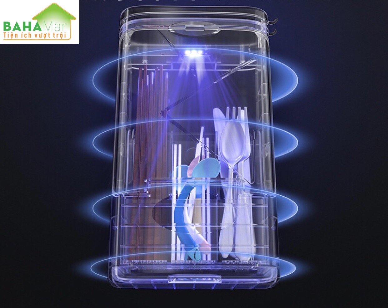 HỘP ĐỰNG ĐŨA THÌA DĨA KHỬ TRÙNG BẰNG TIA UV TREO TƯỜNG CÓ NẮP ĐẬY BAHAMAR giúp an toàn vệ sinh trong ăn uống tăng cao sạch sẽ và đẹp cho gian bếp