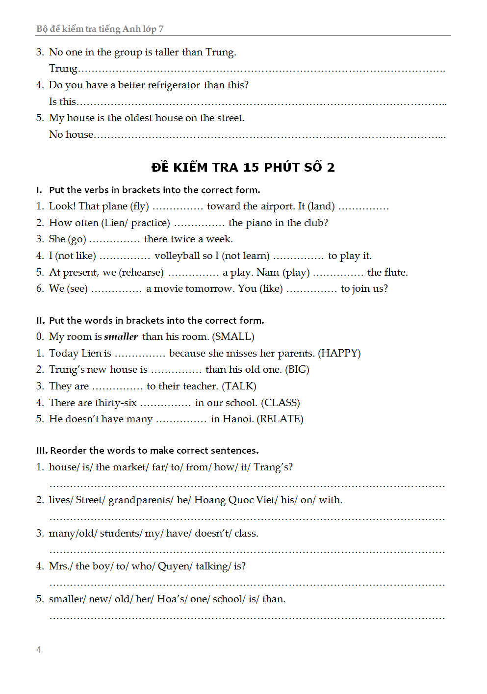 Bộ Đề Kiểm Tra Tiếng Anh Lớp 7