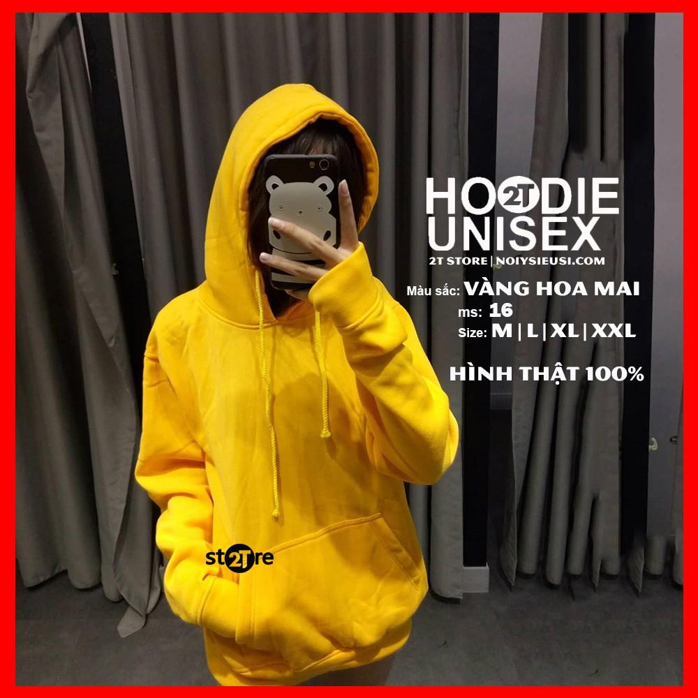 Áo hoodie unisex 2T Store H16 màu vàng hoa Mai - Áo khoác nỉ chui đầu nón 2 lớp dày dặn chất lượng đẹp