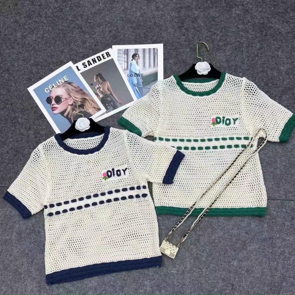 Áo len lưới thêu D.o viền tay cộc