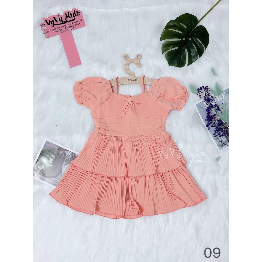 Đầm bé gái, váy bé gái nơ hồng dập ly thời trang VyVy Kids Fashion