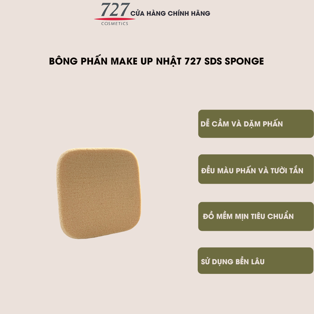 Bông phấn,mút phấn trang điểm vuông nhỏ tiện lợi và dễ sử dụng Nhật 727 SDS Sponge