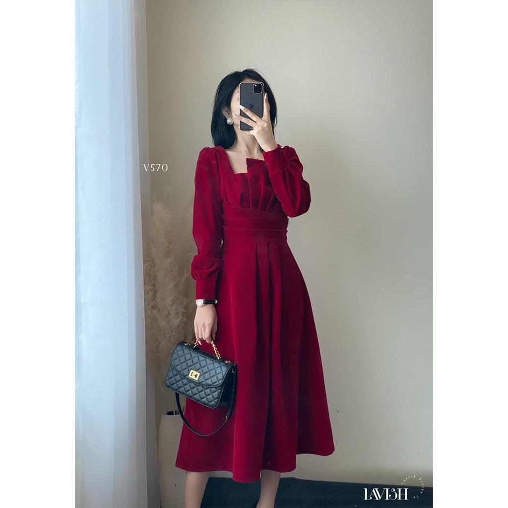 VÁY ĐỎ CÁCH ĐIỆU XẾP LY NGỰC DÀI TAY