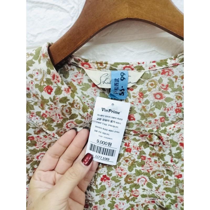 Áo sơ mi nhật vintage, hoạ tiết nhí hoa hồng