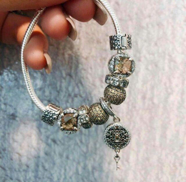 Vòng tay bạc xỏ charm/xỏ lu thống