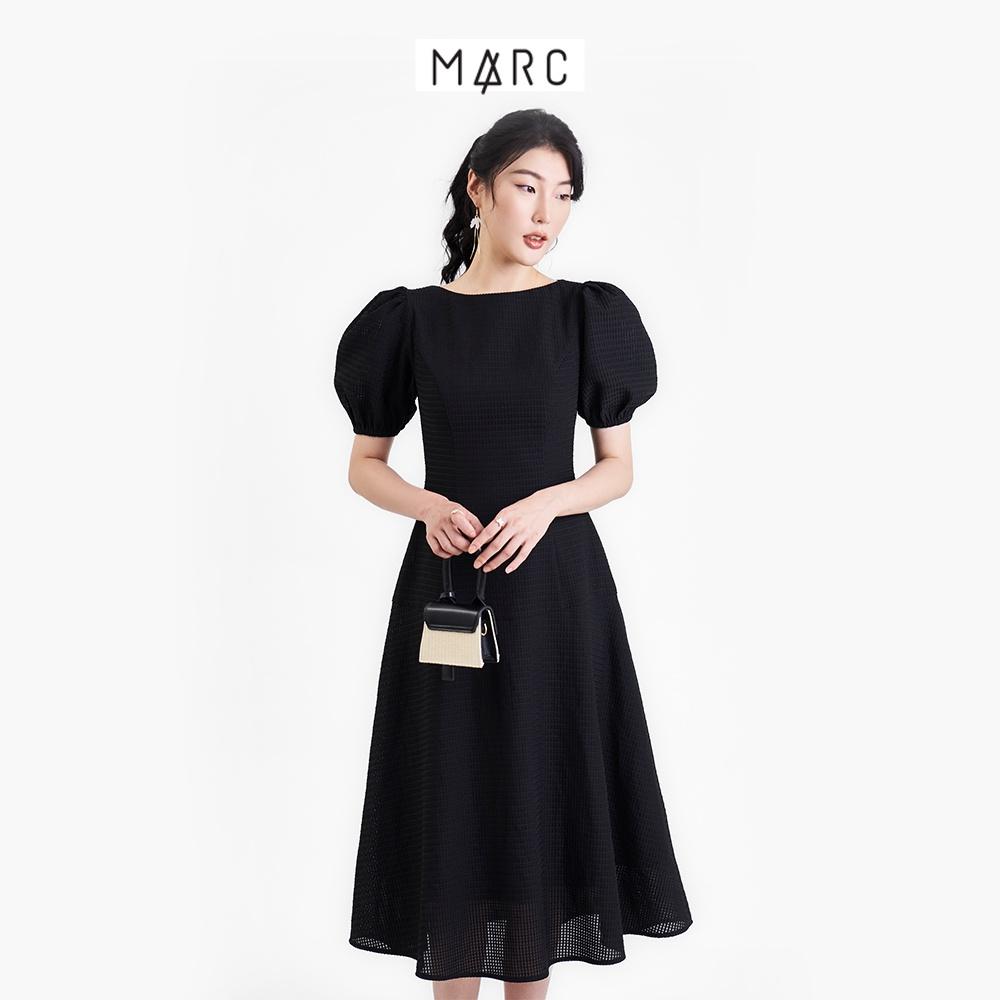 Đầm nữ MARC FASHION midi form A cổ thuyền tay phồng nhún thun TRNH093122