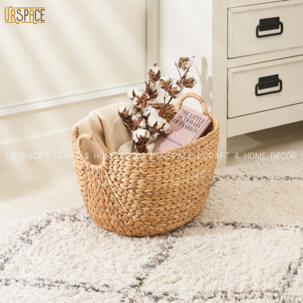 Giỏ lục bình đan đựng đồ URSPACE hình ovan có quai cầm đựng sách báo đồ chơi/ HYACINTH STORAGE CURVED BASKET
