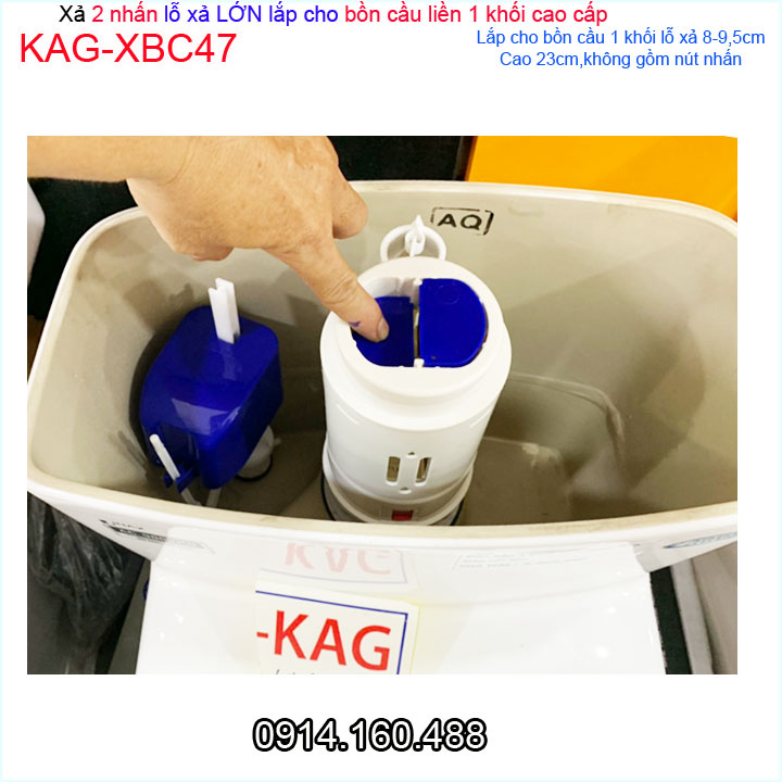 Xả bồn cầu 1 khối  KAG-XB47-cao 23cm cho cầu C909, xả 2 nút ấn cầu liền khối lỗ thoát lớn D9.5cm nhấn êm siêu bền