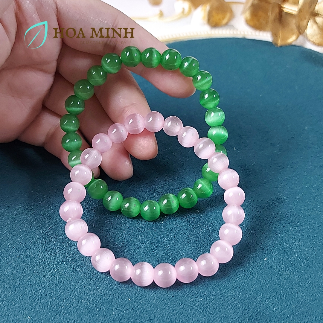 Vòng tay đá Mắt Mèo trơn size hạt 7.8 li đa sắc màu phong cách xinh xắn dễ thương