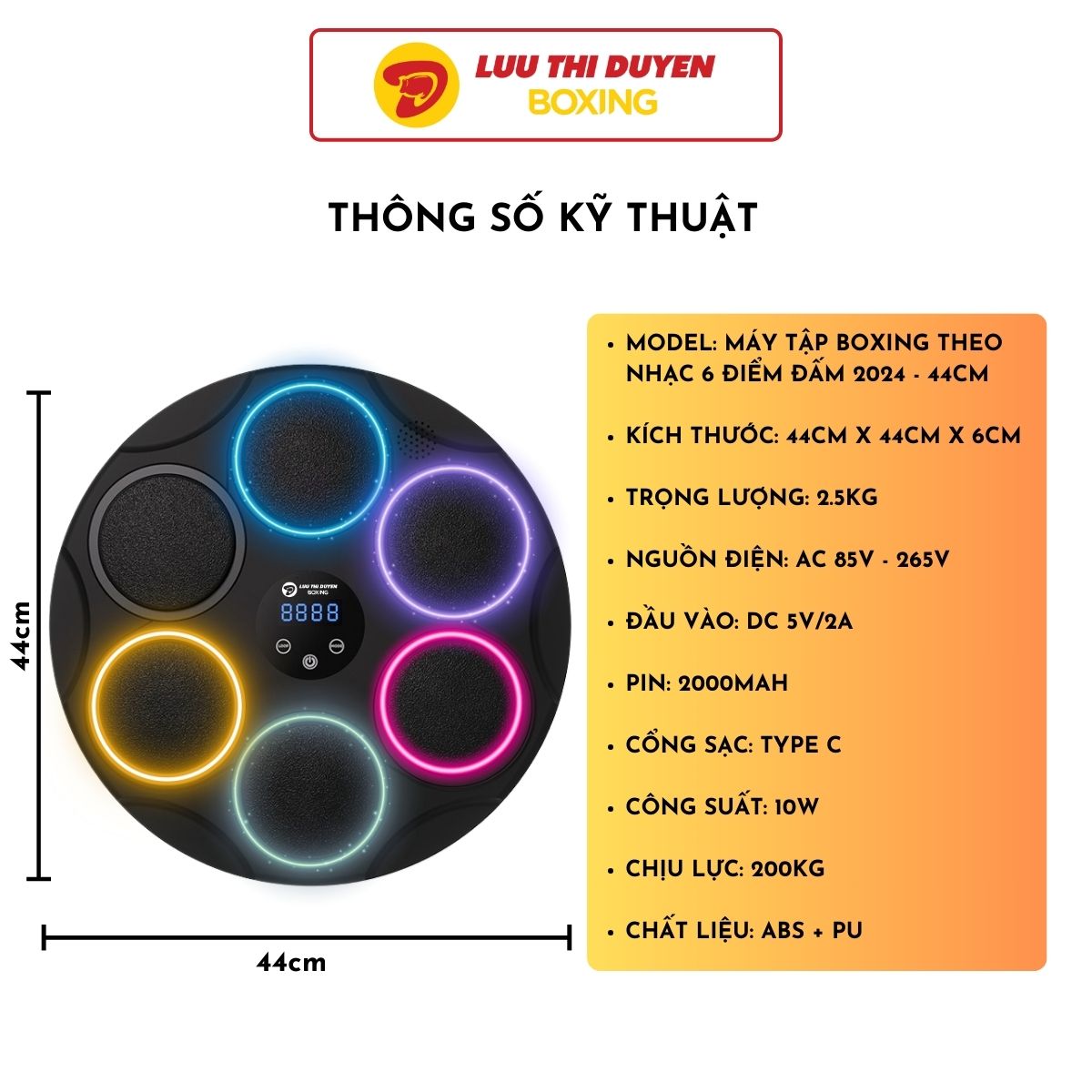 Máy đấm bốc âm nhạc - Lừu Thị Duyên Boxing - Phiên bản 6 điểm đấm - Kết nối bluetooth phát nhạc