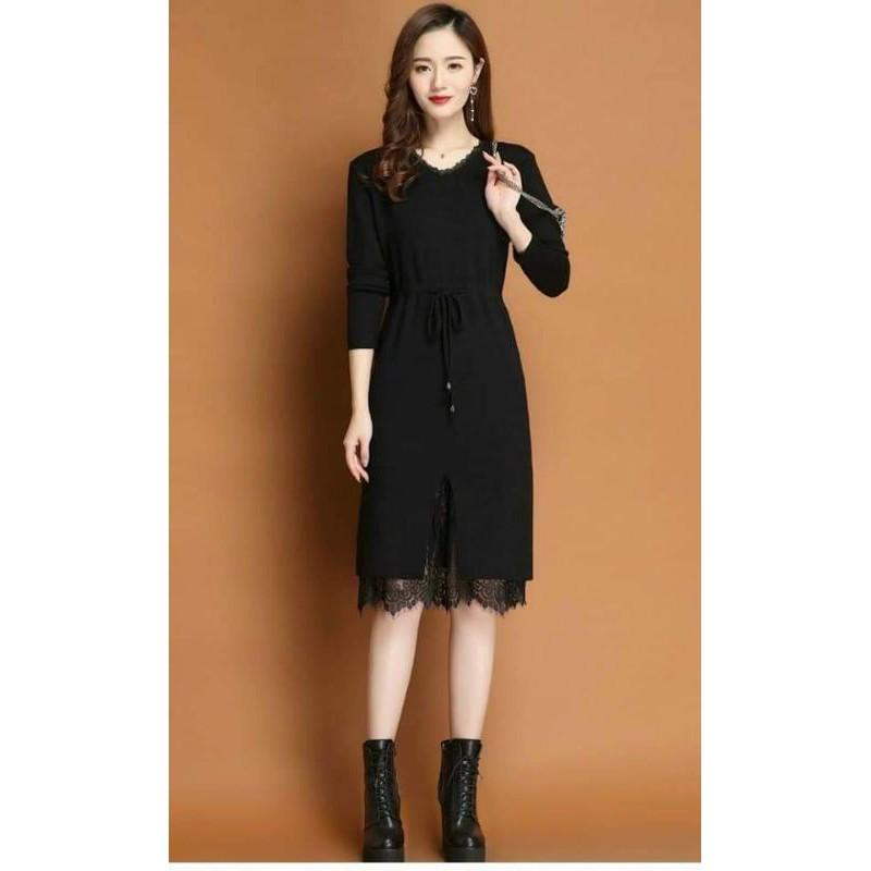 ĐẦM LEN CỔ TIM RÚT EO PHỐI REN XINH XẮN