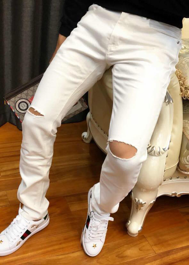 Quần Bò Nam Trắng Rách Gối Chất Co Giãn TRANGRACH98