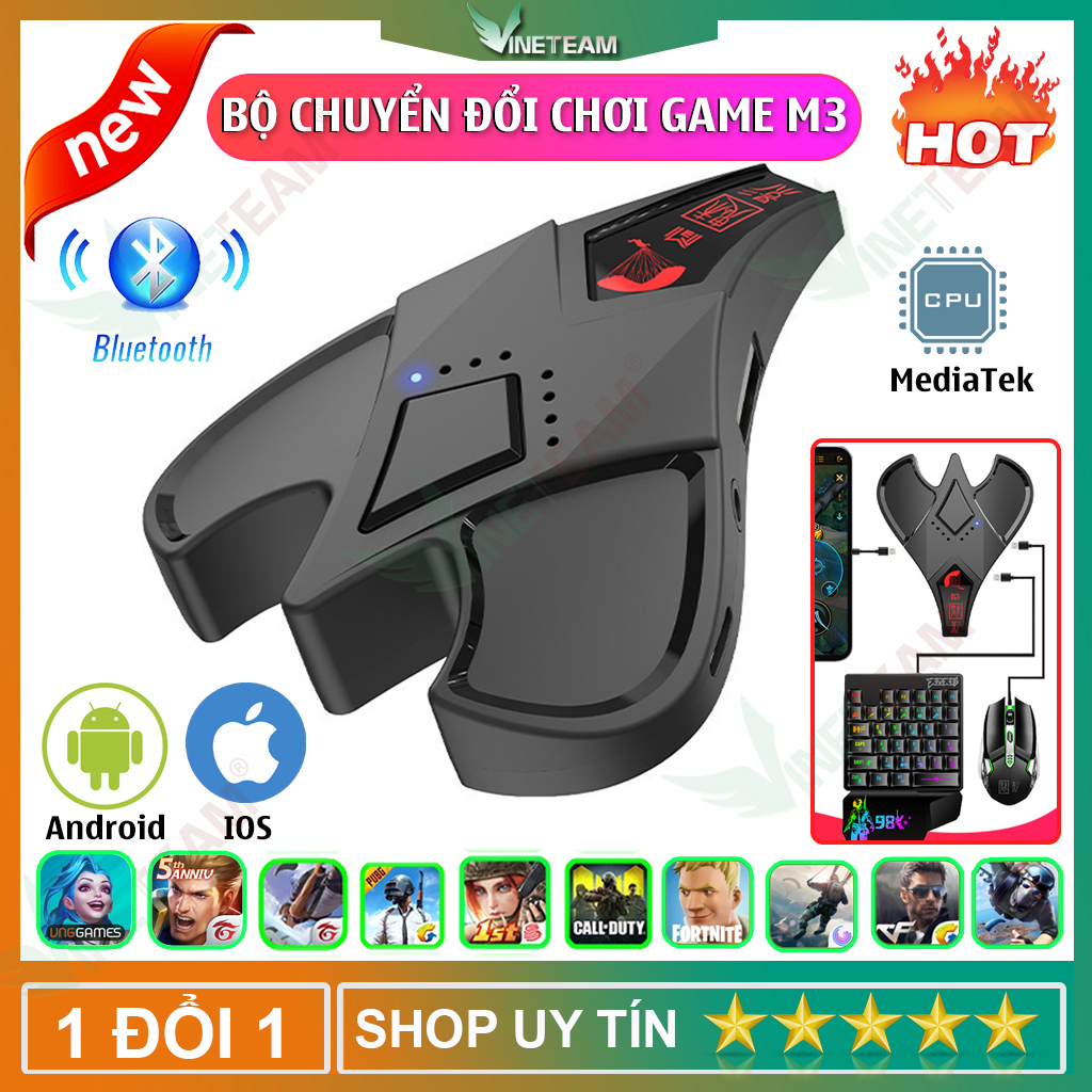 Bộ Chuyển Đổi Bàn Phím Chuột M3 Bluetooth 5.0 Chơi Game Pubg Mobile Kết Nối Hỗ Trợ Tất Cả Các Loại Chipset ( Mediatek ) Dành Cho Điện Thoại Android/IOS - Hàng Chính Hãng