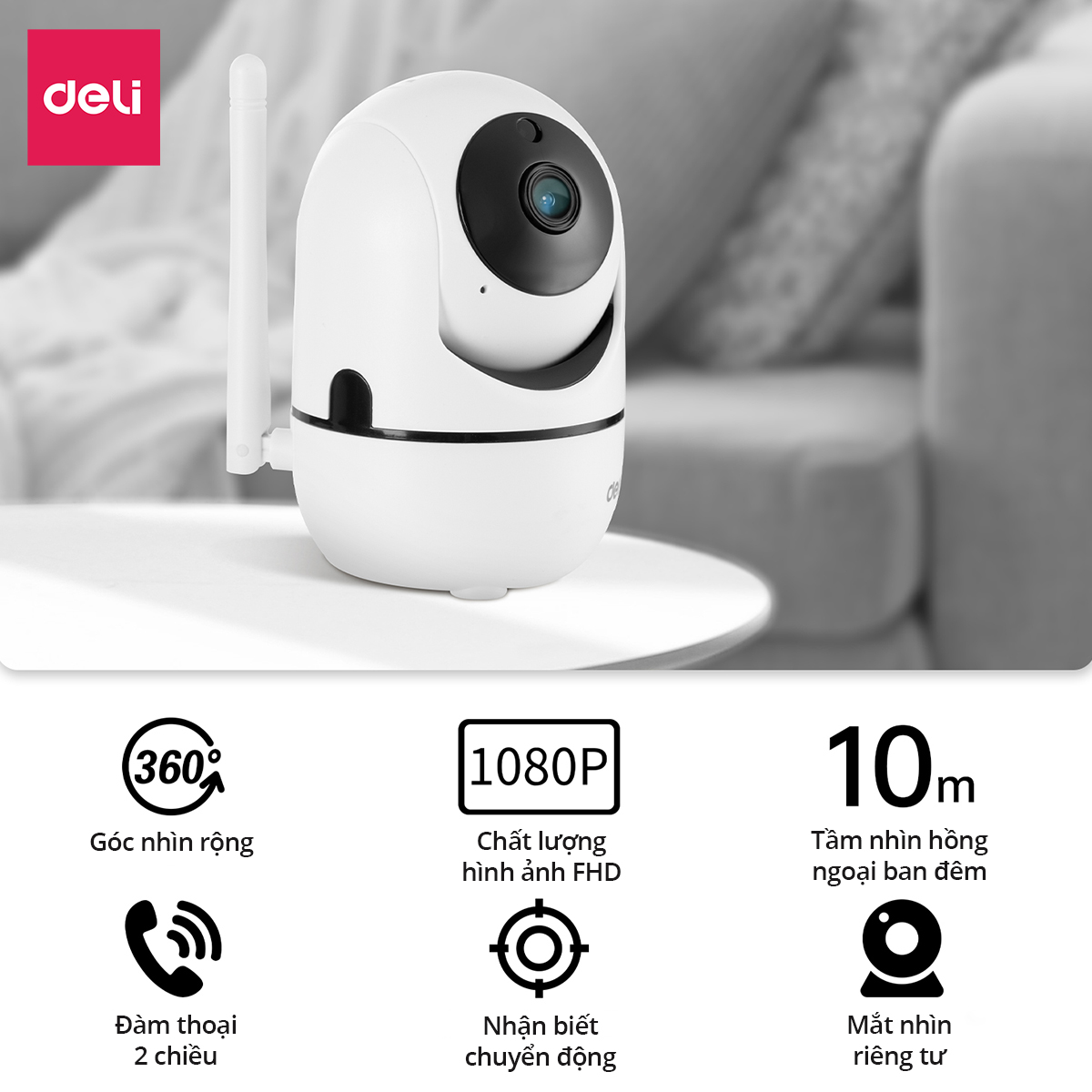 Camera WIFI IP DELI Hàng Chính Hãng Xoay 360 Độ Đàm Thoại 2 Chiều Mắt Nhìn Hồng Ngoại Theo Dõi Phát Hiện Chuyển Động