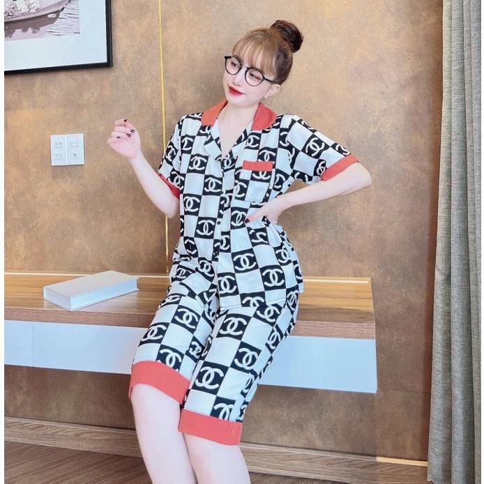 Đồ bộ pijama nữ quần lửng lụa mango họa tiết Guc cao cấp, bộ mặc nhà lụa thoáng mát