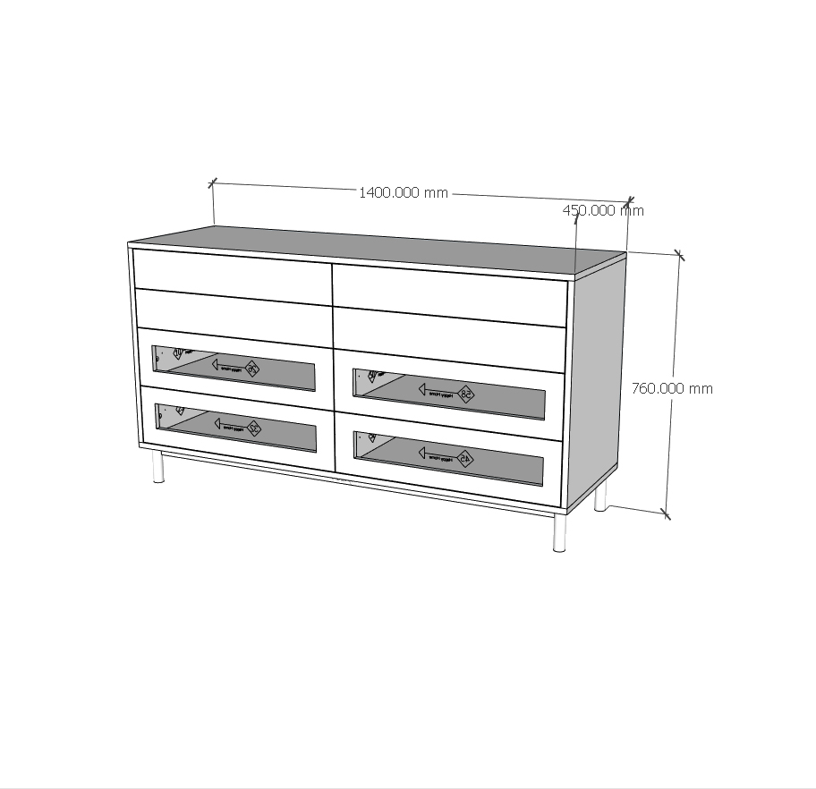 [Happy Home Furniture] ROTAN, Tủ đựng đồ 8 ngăn kéo - chân sắt , 140cm x 45cm x 76cm ( DxRxC), THK_129
