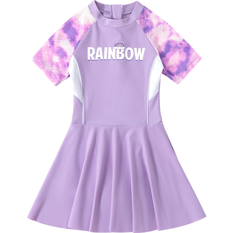 Đồ bơi bé gái liền thân size đại 2-10 tuổi chữ RAINBOW kiểu chân váy hàng YLIKE cao cấp vải co giãn cực tốt