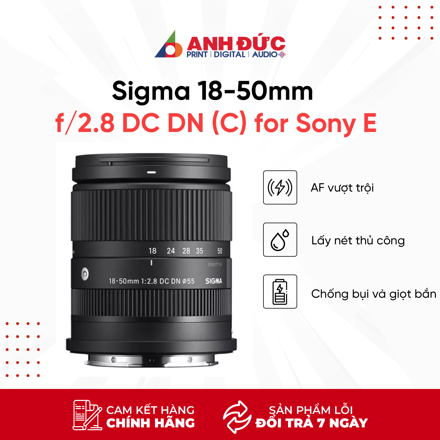 Ống Kính Sigma 18-50mm F/2.8 DC DN (C) for Sony E/Fujifilm X - Hàng Chính HãngBH Asia