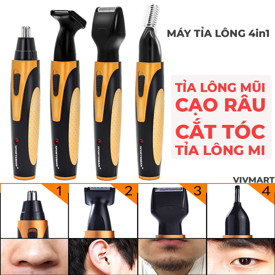Máy Cạo Râu, Cắt Tóc, Tỉa Lông Mũi, Tỉa Lông Mày Đa Năng 4 Trong 1 Sportman Cao Cấp