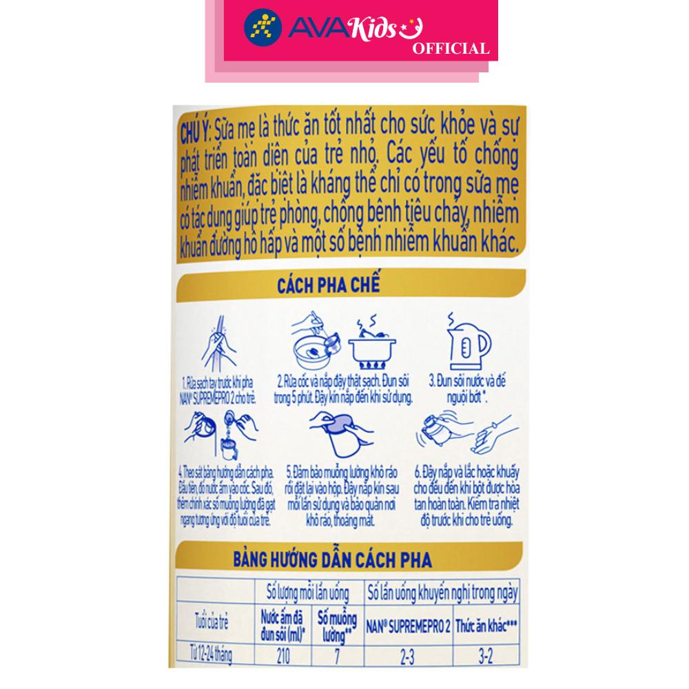 Sữa bột NAN Supremepro số 2 800g (1 - 2 tuổi) hỗ trợ trẻ có cơ địa mẫn cảm - Hàng Chính Hãng