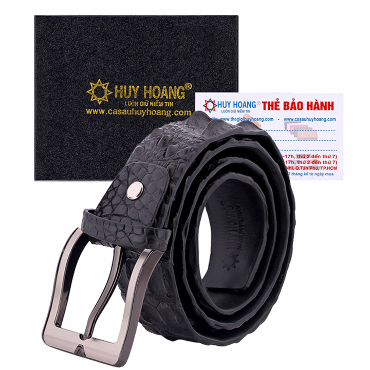 Thắt Lưng Nam Da Cá Sấu Nguyên Con Bản Lớn Bát Gài Huy Hoàng HT4222 - Đen