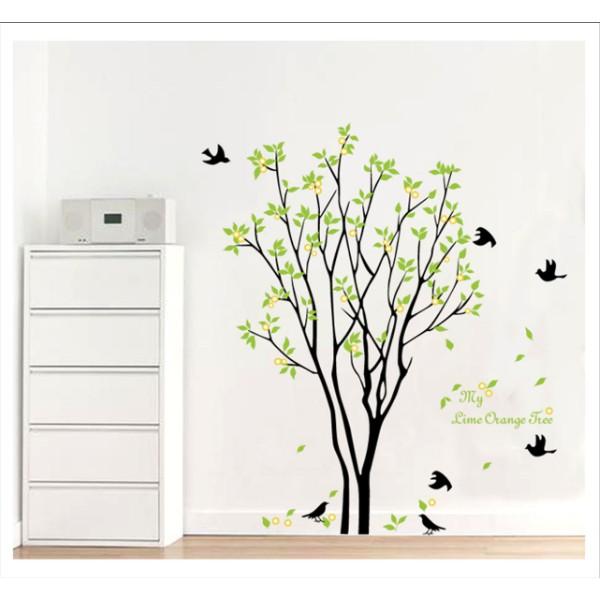Decal trang trí tường - Cây nhánh mỏng Chim Đen A.H
