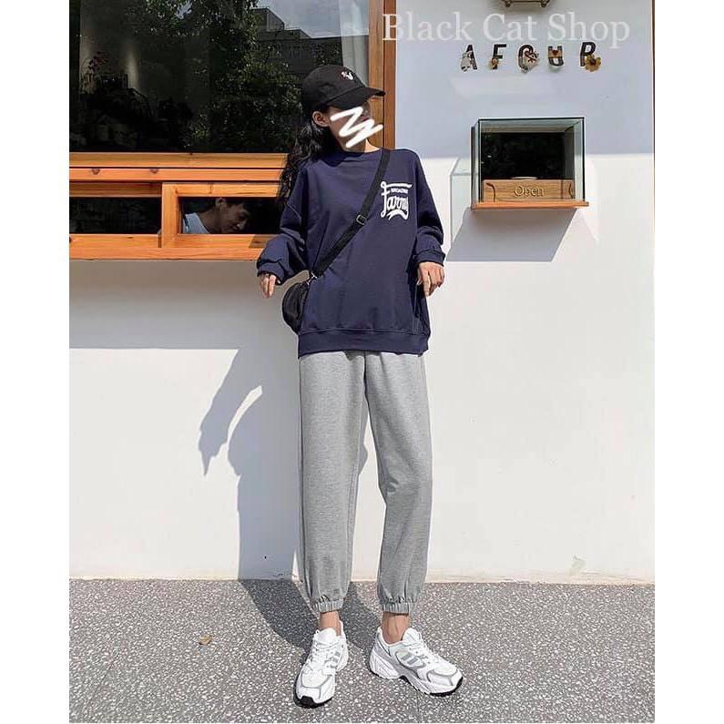 Quần Jogger nữ dài ống rộng phong cách Ulzzang - Màu Đen/ Xám bo gấu - Vitalita.cloth