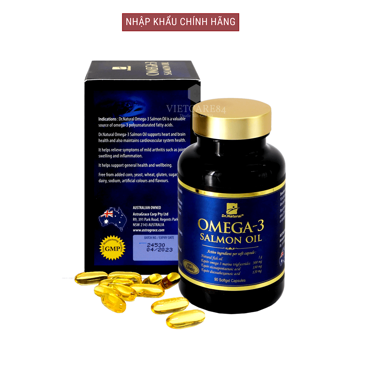 Viên uống Omega 3 dầu cá Hồi nhập khẩu chính hãng Úc OMEGA 3 SALMON OIL hỗ trợ hạ mỡ máu, giảm nguy cơ xơ vữa động mạch, cung cấp các chất dinh dưỡng cần thiết cho não bộ, tốt cho mắt