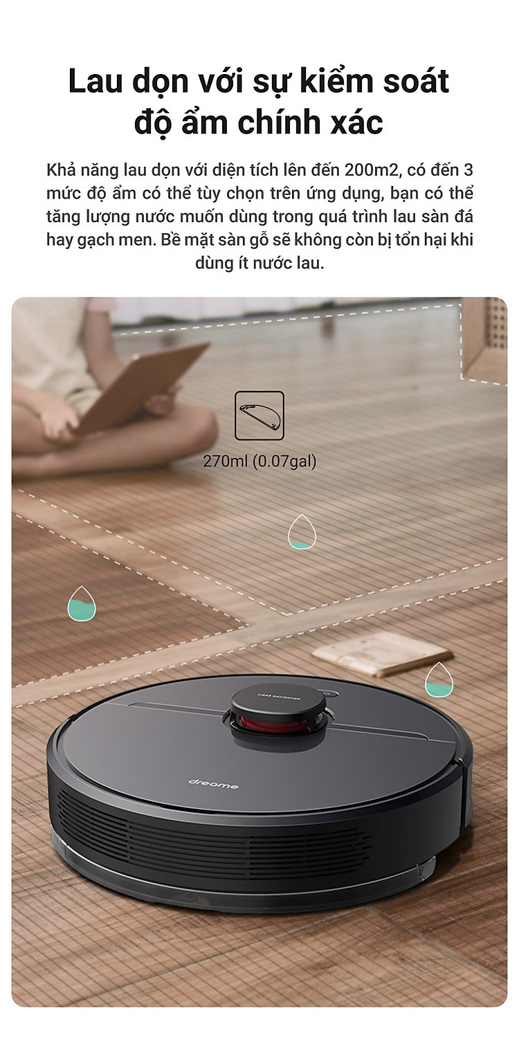 Robot Hút Bụi Lau Nhà XIAOMI DREAME D9 PRO, Cảm Biến Chống Rơi Rớt, Diện Tích Hoạt Động 250m2 Công Suất 40W, Lực Hút 4000 Pa - Hàng Chính Hãng