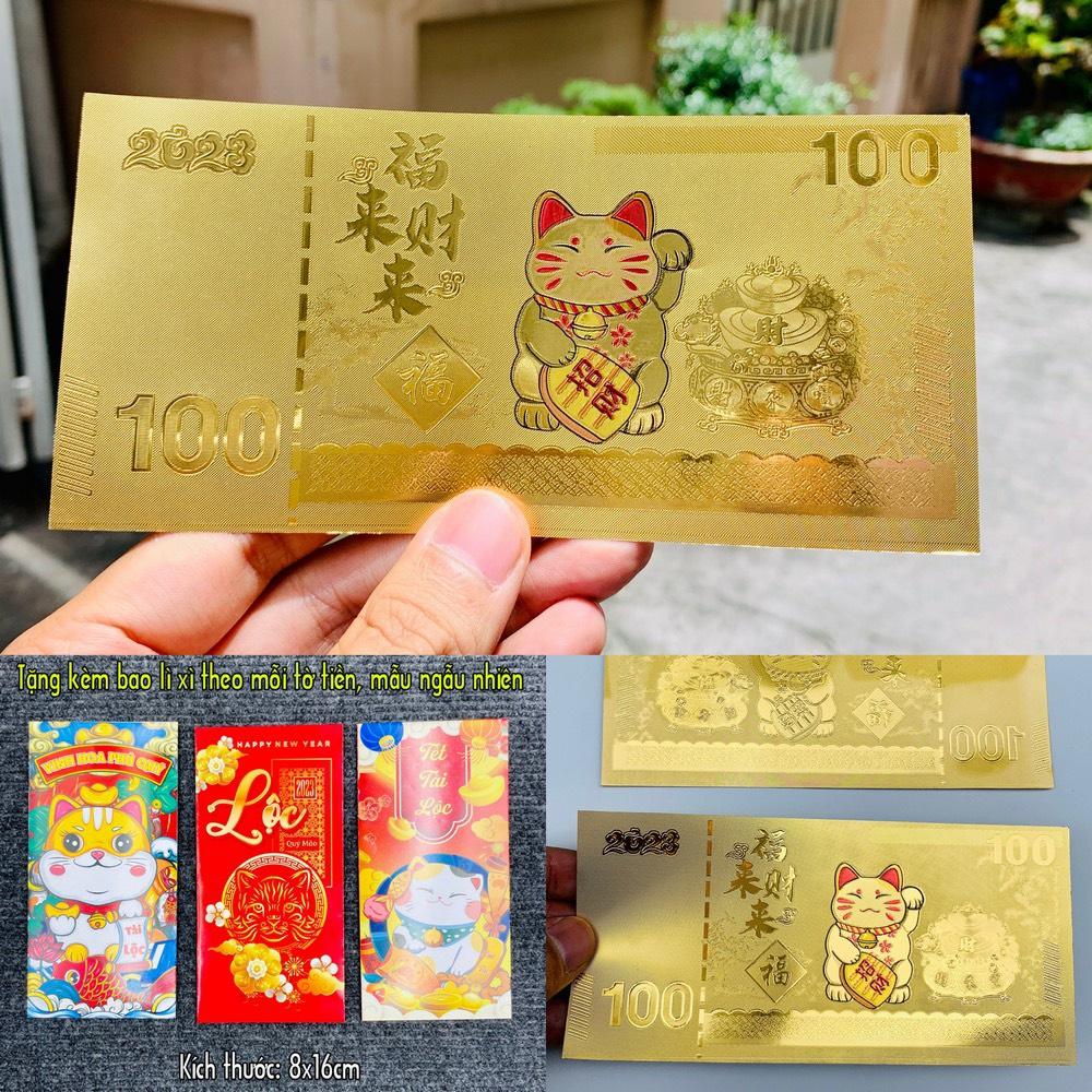Combo 10 Đồng Tiền Lưu Niệm 100 Macao Hình Con Mèo Mạ Plastics Vàng - Quà tặng tết 2023 - MẪU 1