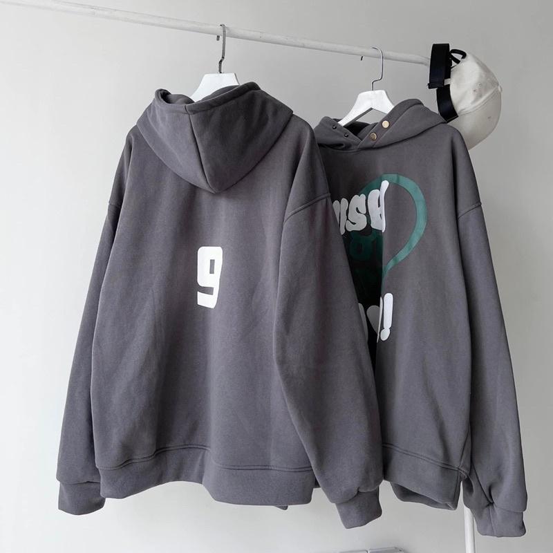 Áo Khoác Hoodie Nỉ Bông Unisex WISH màu XÁM Nam nữ unisex/Áo hoodie có mũ form rộng Jaystoree