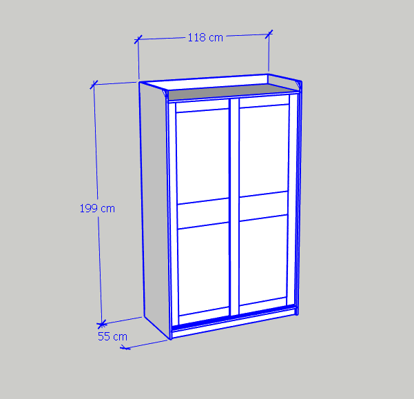 [Happy Home Furniture] RUNI, Tủ quần áo - 2 cánh cửa lùa,  118cm x 55cm x 199cm ( DxRxC), TCL_002