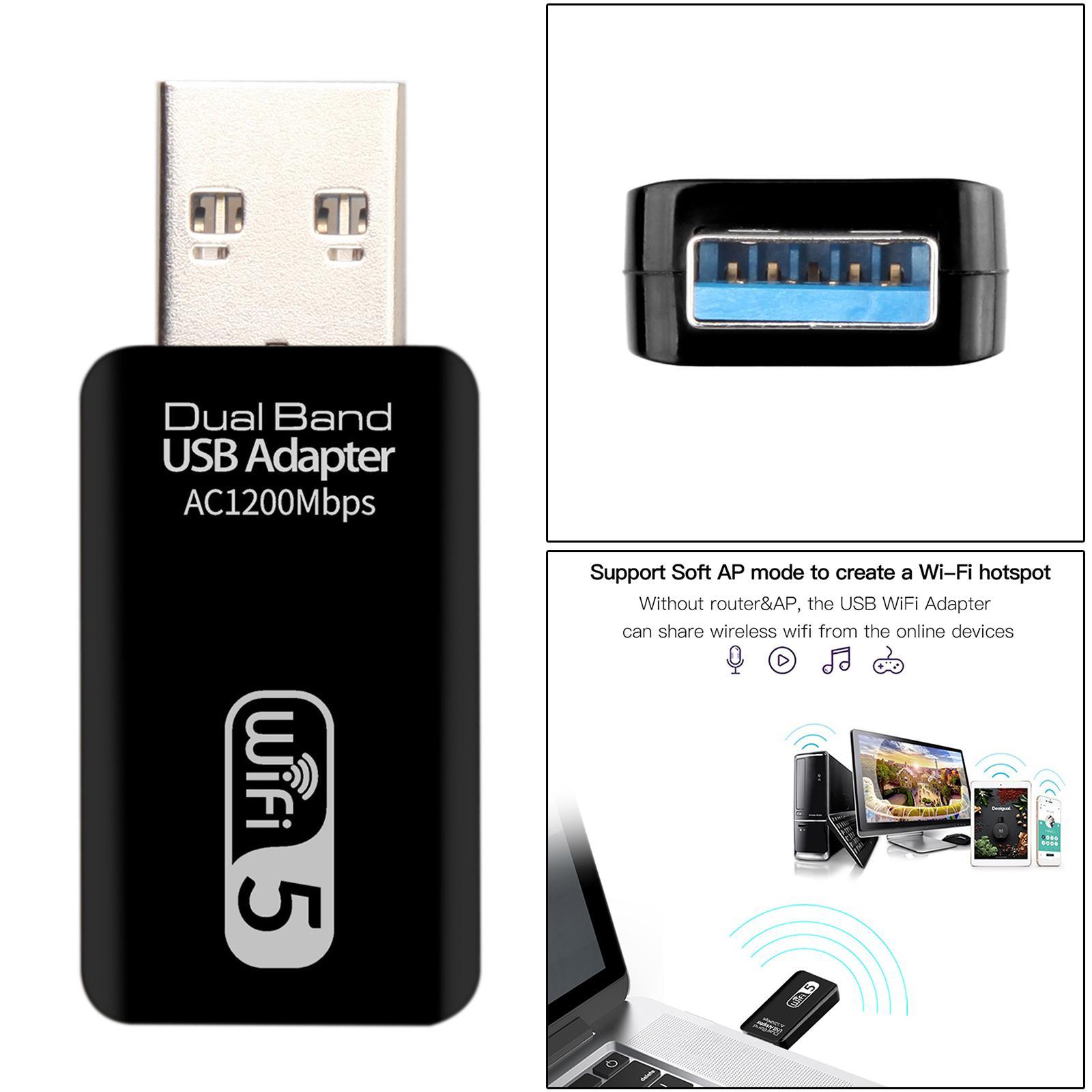 1200 Mbps 2.4-5.8GHz USB Dual Band Wireless Adapter WiFi for Laptop