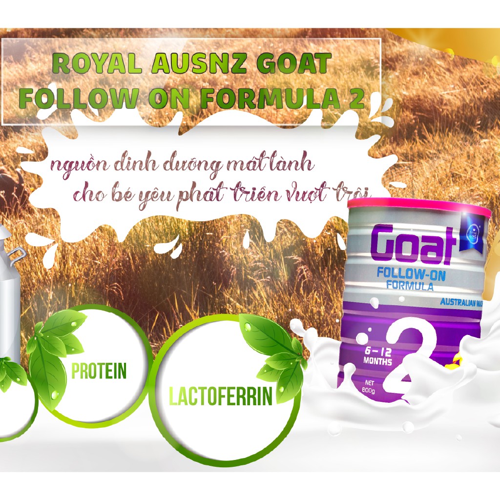 Combo 2 Hộp Sữa Dê Hoàng Gia Úc Goat Follow-On Formula 2 Bổ Sung Dinh Dưỡng Cho Bé ROYAL AUSNZ 800g