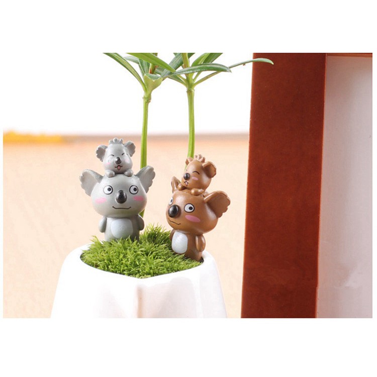 Tiểu cảnh trang trí Gấu Koala, trang trí chậu Sen đá mini, cây để bàn, có 2 màu Xám và Nâu, giao hàng màu ngẫu nhiên