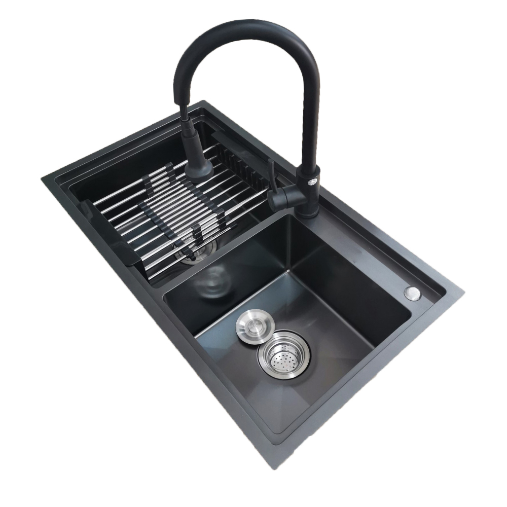 Chậu Rửa Chén Bát Schmidt Inox 304 2 Hố Lệch 82x45x23 Công Nghệ NaNo Đen Sáng Bóng, Bon Chau Rua Chen, Bồn Rửa Mặt Chống Bám Bụi , Tiếng Ồn Tốt, Kiểu Dáng Sang Trọng Đẹp Mắt -Hàng Chính Hãng.