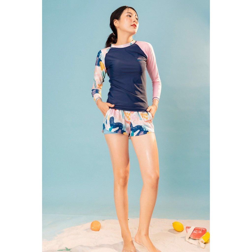 Áo Bơi Nữ Tay Dài - Pink Navy Tropical Sobie