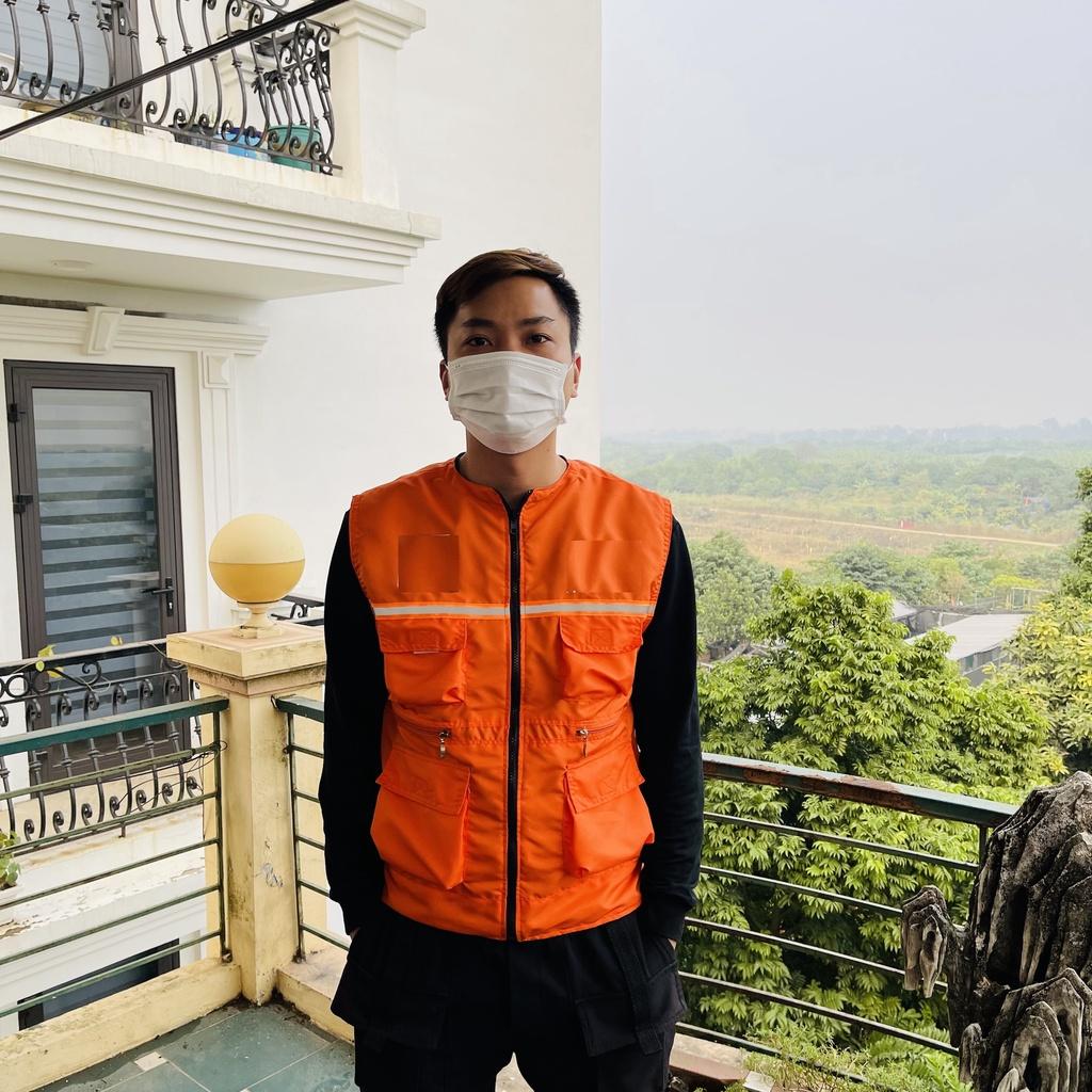 Áo Gile Hai Mặt Cam Đen Có Phản Quang Đi Đêm