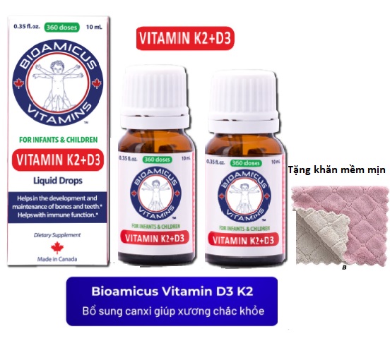 Combo 02 lọ BioAmicus Vitamin D3 &amp; K2 MK7 - Canada, giúp bé tăng hấp thu canxi, phát triển chiều cao.