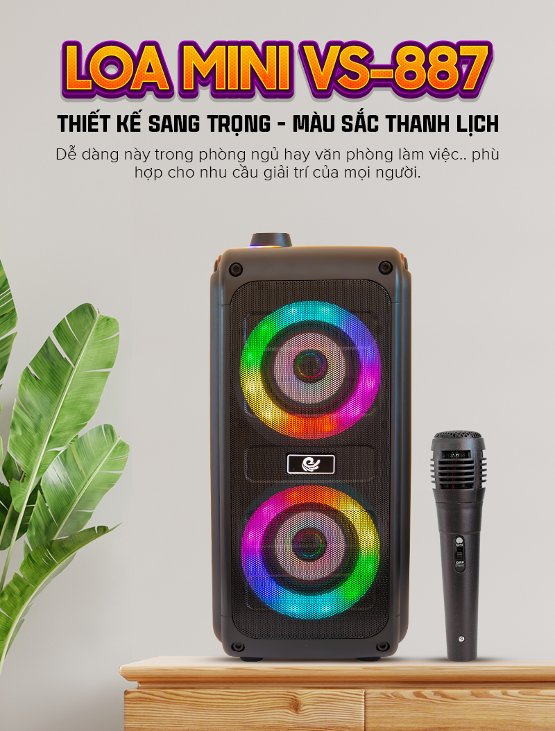 Loa Bluetooth Mini Kèm 1 Micro Có Dây Model VS-887 Hát Karaoke Cực Hay - Hàng Chính Hãng