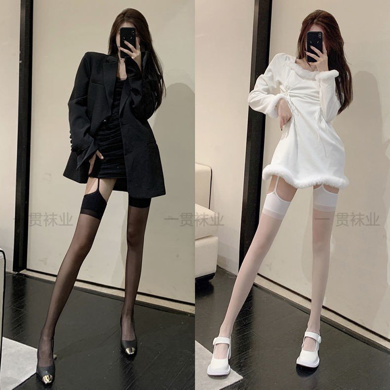 Tất đùi ren phối dây, tất đùi liền đai eo bản lưng chống tụt sexy, sang chảnh, phối được nhiều phong cách