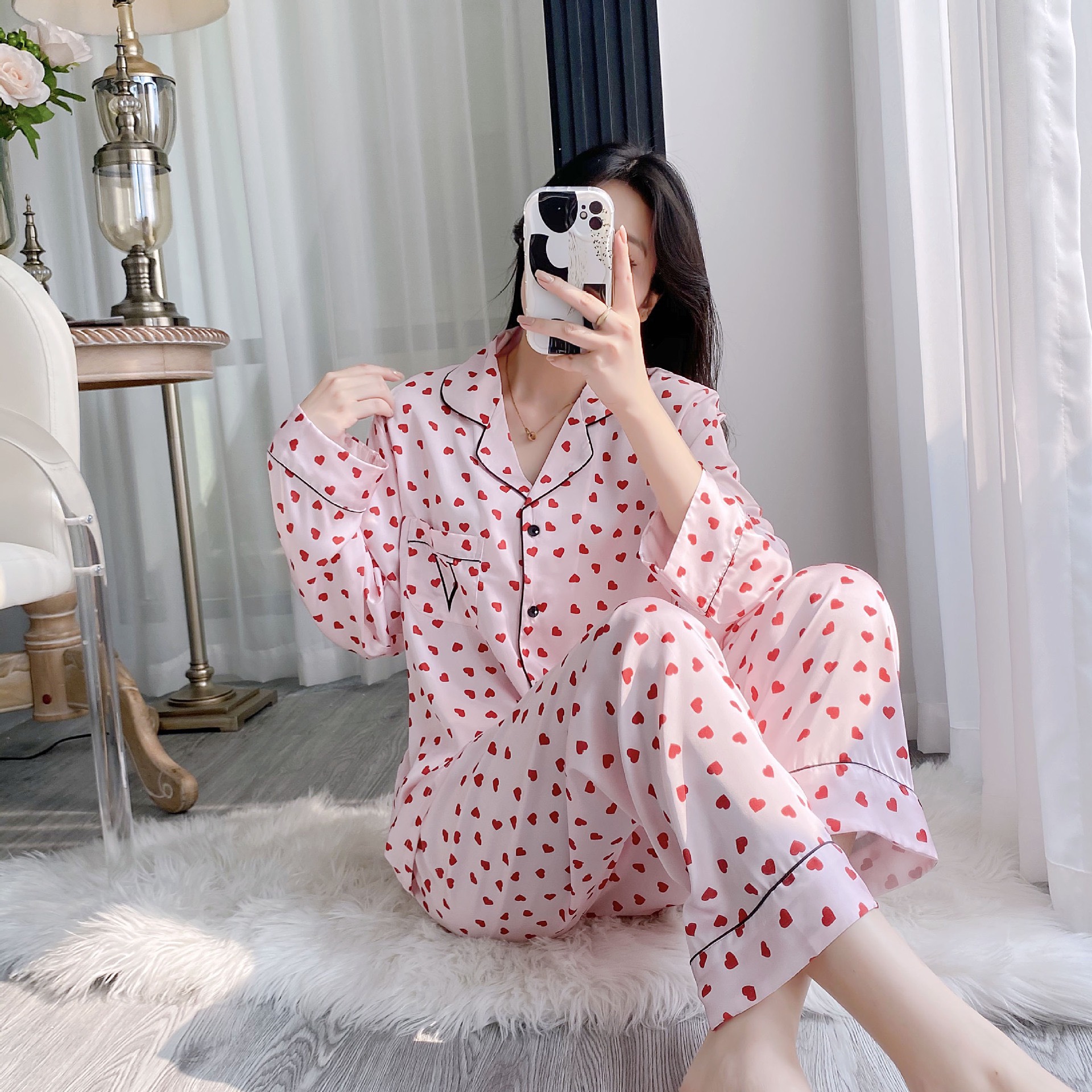 Đồ Ngủ Pijama Lụa Trái Tim - B.Lingerie