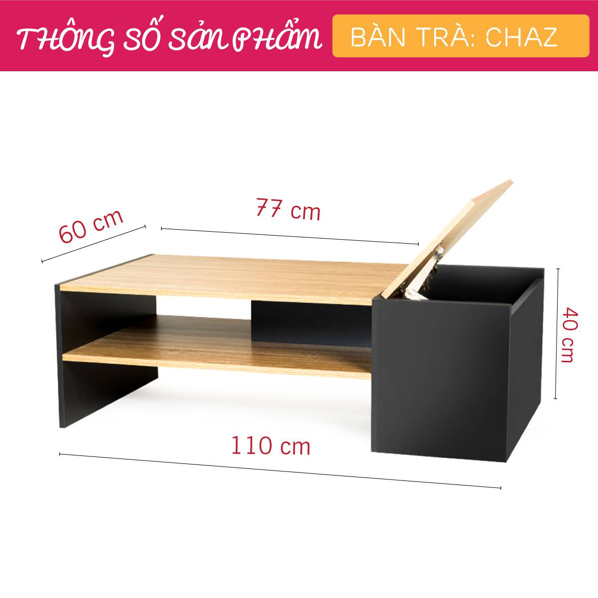 Bàn trà gỗ hiện đại SMLIFE Chaz | Gỗ MDF dày 17mm chống ẩm | D110xR60xC40cm