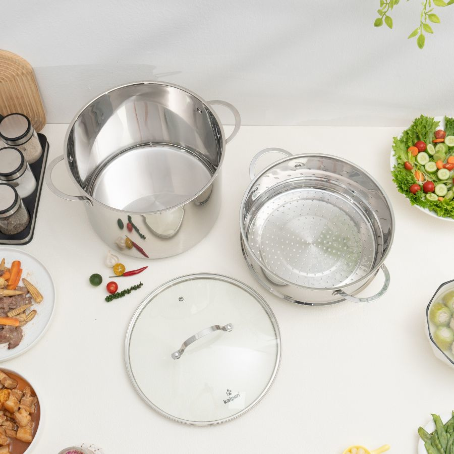Bộ nồi xửng hấp Inox 5 đáy Kalpen L30PRO size 30cm dung tích 14L, chuẩn ĐỨc bảo hành 5 năm