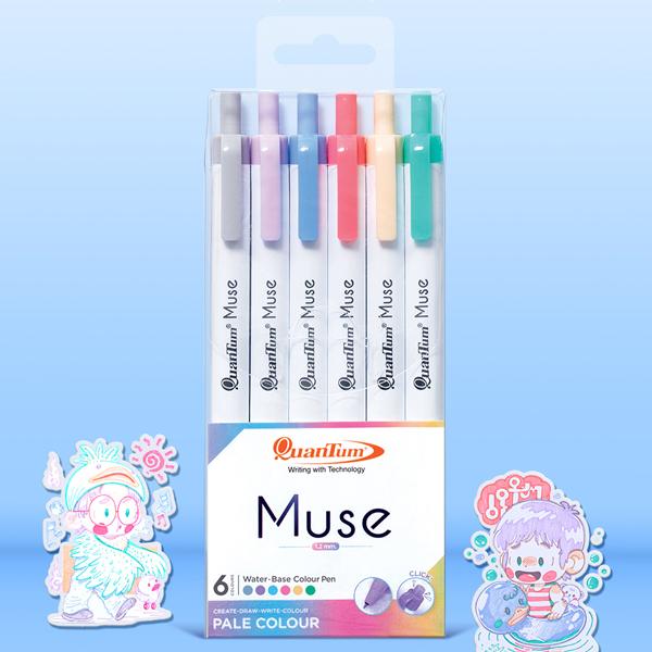Vỉ 6 Bút Lông Màu Muse Pale Dạng Bấm - Quantum
