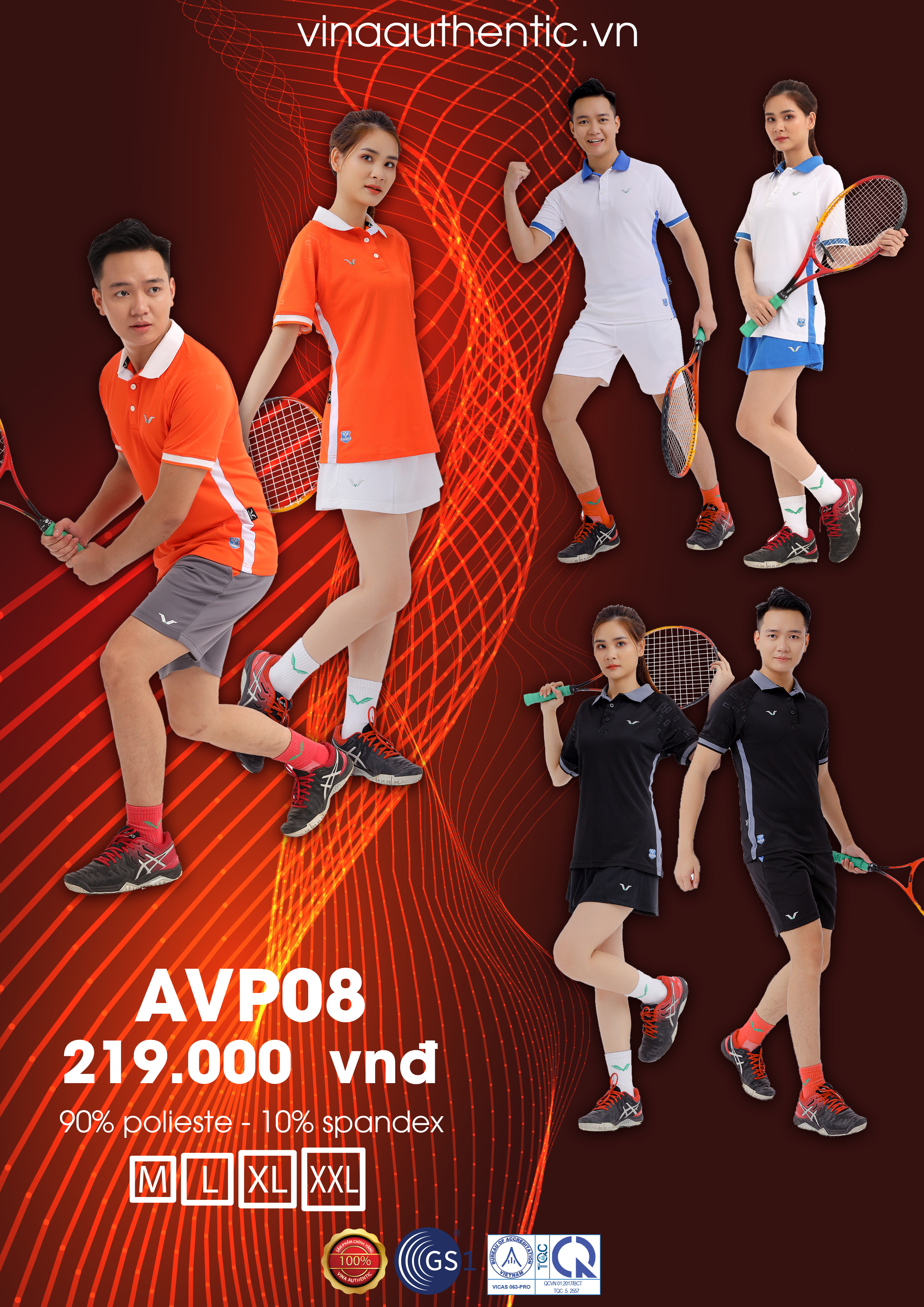 Áo thun nữ - AVP08 Vina Authentic, Chất Liệu Thun Cá sấu Thái Thấm Hút Mồ Hôi , Form ôm