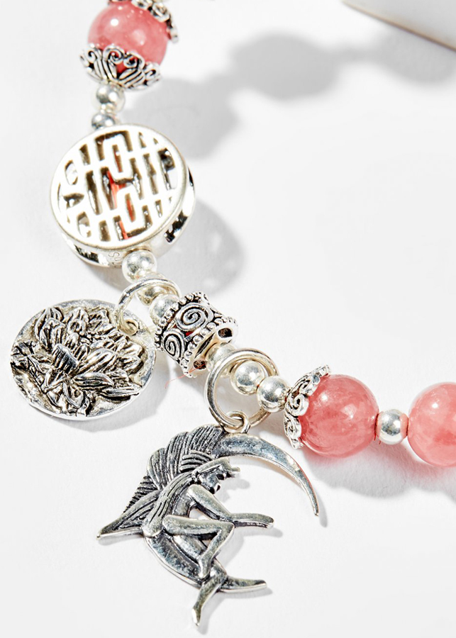 Vòng Tay Phong Thủy Đá Rhodochrosite Phối Charm Hoa Sen Bạc  Mệnh Hỏa, Thổ Ngọc Quý Gemstones