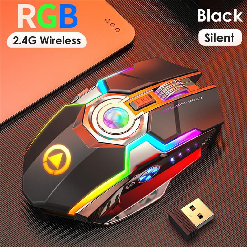 Chuột Không Dây Pin Sạc 2.4G Im Lặng Chơi Game 1600 DPI 7 Nút Bấm Đèn Nền LED Quang Máy Tính Cổng USB Mause Cho Máy Tính/laptop