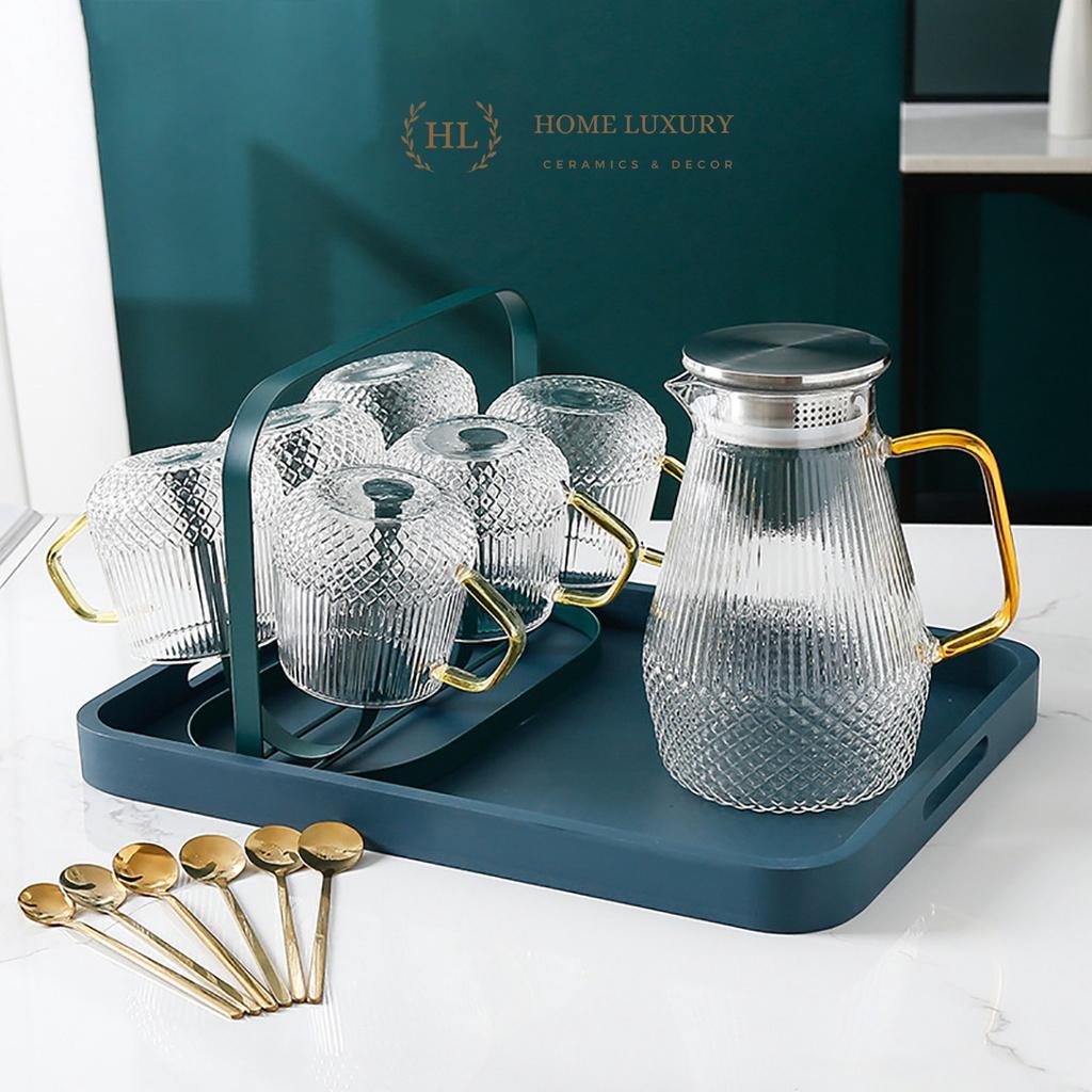 BỘ BÌNH CỐC BOROSILICATE SIÊU NHẸ - CHỊU NHIỆT - CƯỜNG LỰC | Bình cốc thuỷ tinh phong cách NORDIC vân kim cương