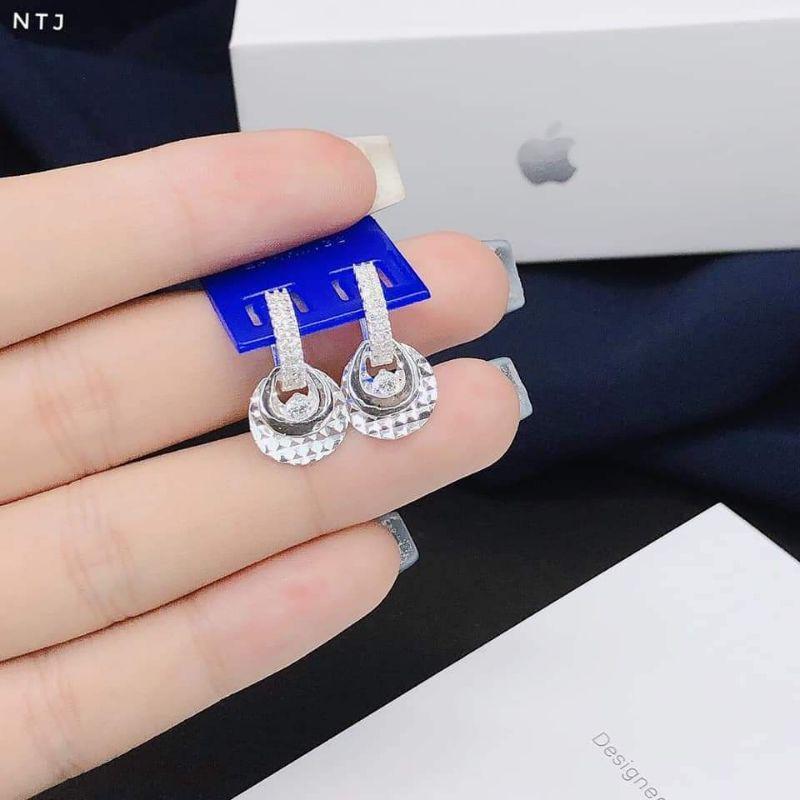 BÔNG TAI BẠC DÁNG TRÒN TREO ĐÍNH ĐÁ